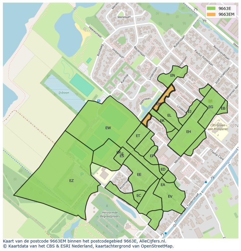 Afbeelding van het postcodegebied 9663 EM op de kaart.