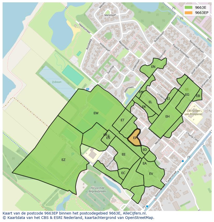 Afbeelding van het postcodegebied 9663 EP op de kaart.