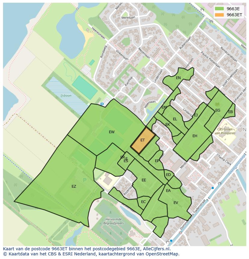 Afbeelding van het postcodegebied 9663 ET op de kaart.