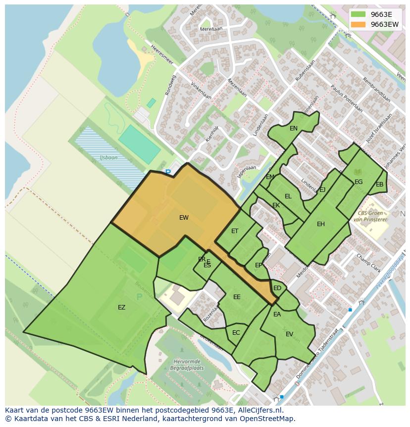 Afbeelding van het postcodegebied 9663 EW op de kaart.