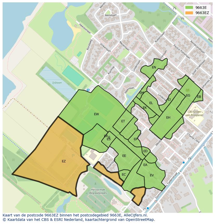 Afbeelding van het postcodegebied 9663 EZ op de kaart.