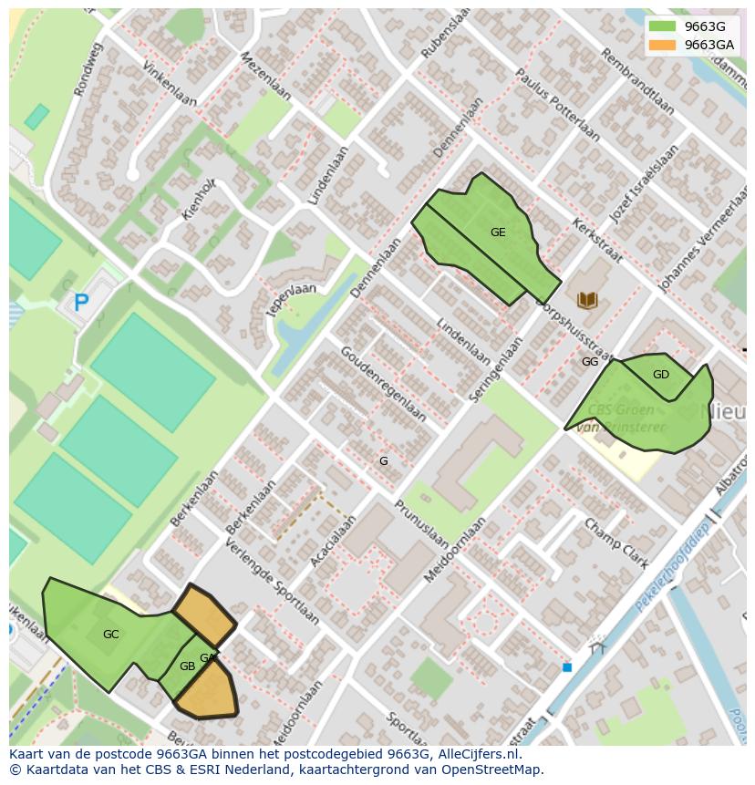 Afbeelding van het postcodegebied 9663 GA op de kaart.