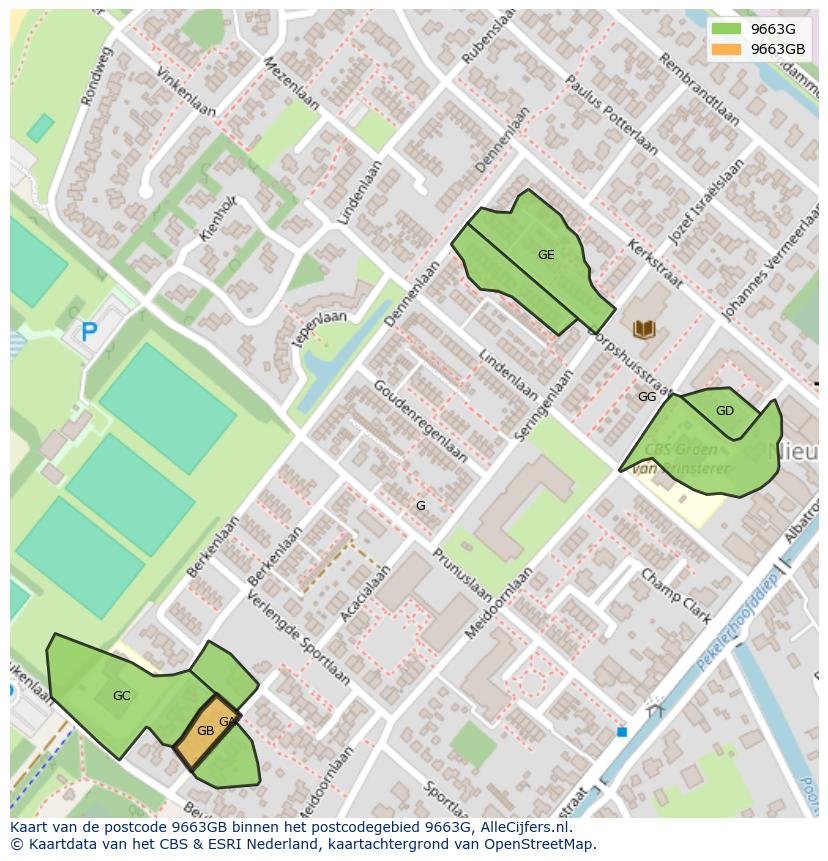 Afbeelding van het postcodegebied 9663 GB op de kaart.