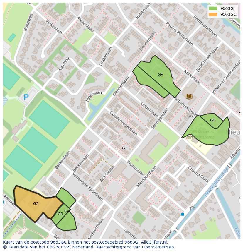 Afbeelding van het postcodegebied 9663 GC op de kaart.