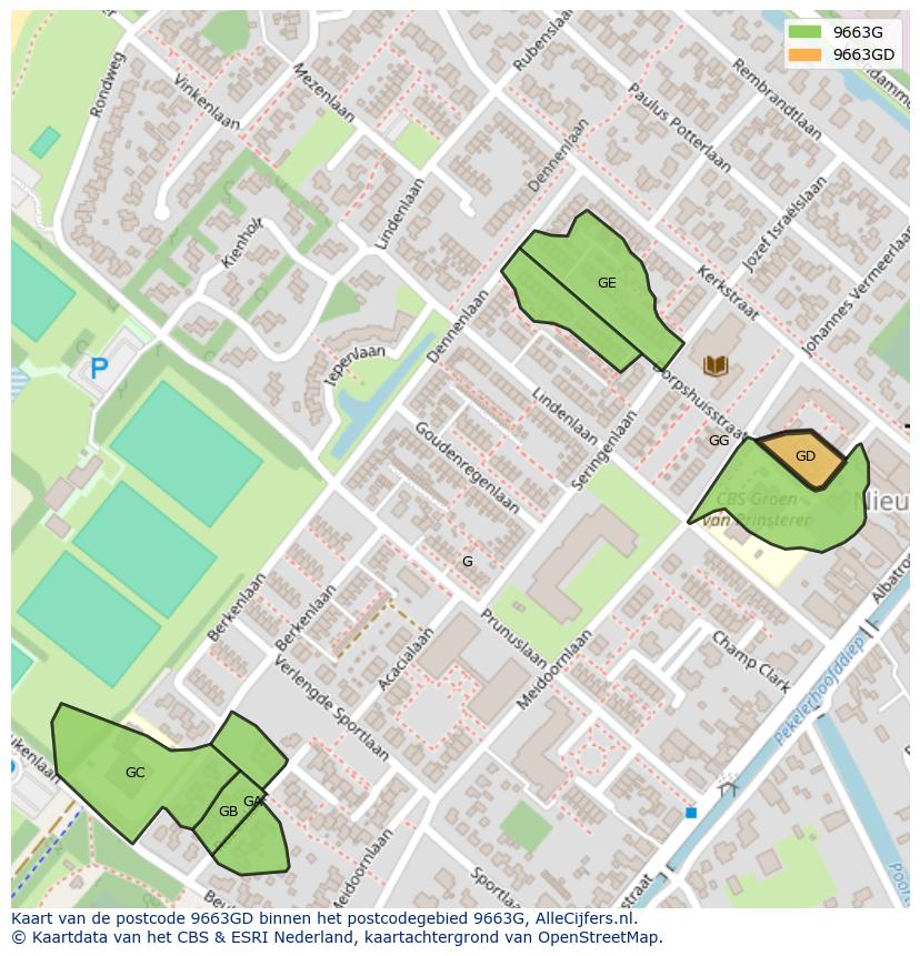 Afbeelding van het postcodegebied 9663 GD op de kaart.