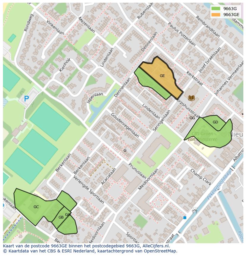 Afbeelding van het postcodegebied 9663 GE op de kaart.