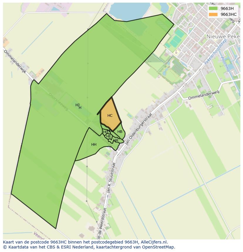 Afbeelding van het postcodegebied 9663 HC op de kaart.