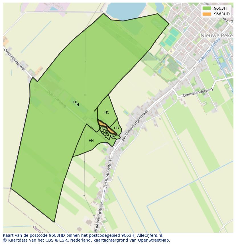 Afbeelding van het postcodegebied 9663 HD op de kaart.