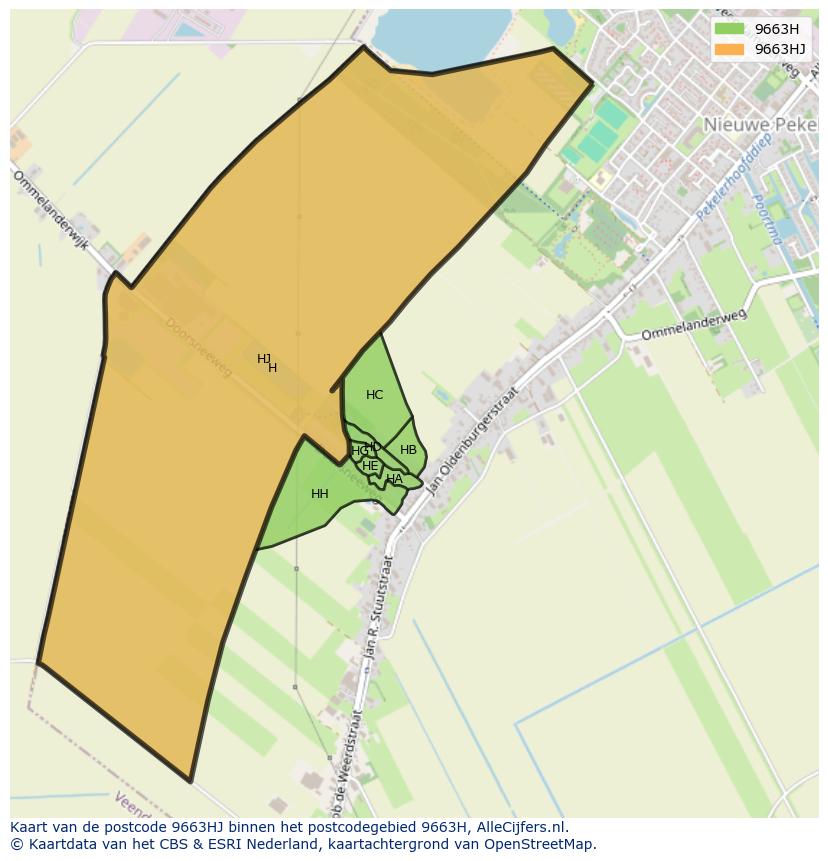 Afbeelding van het postcodegebied 9663 HJ op de kaart.