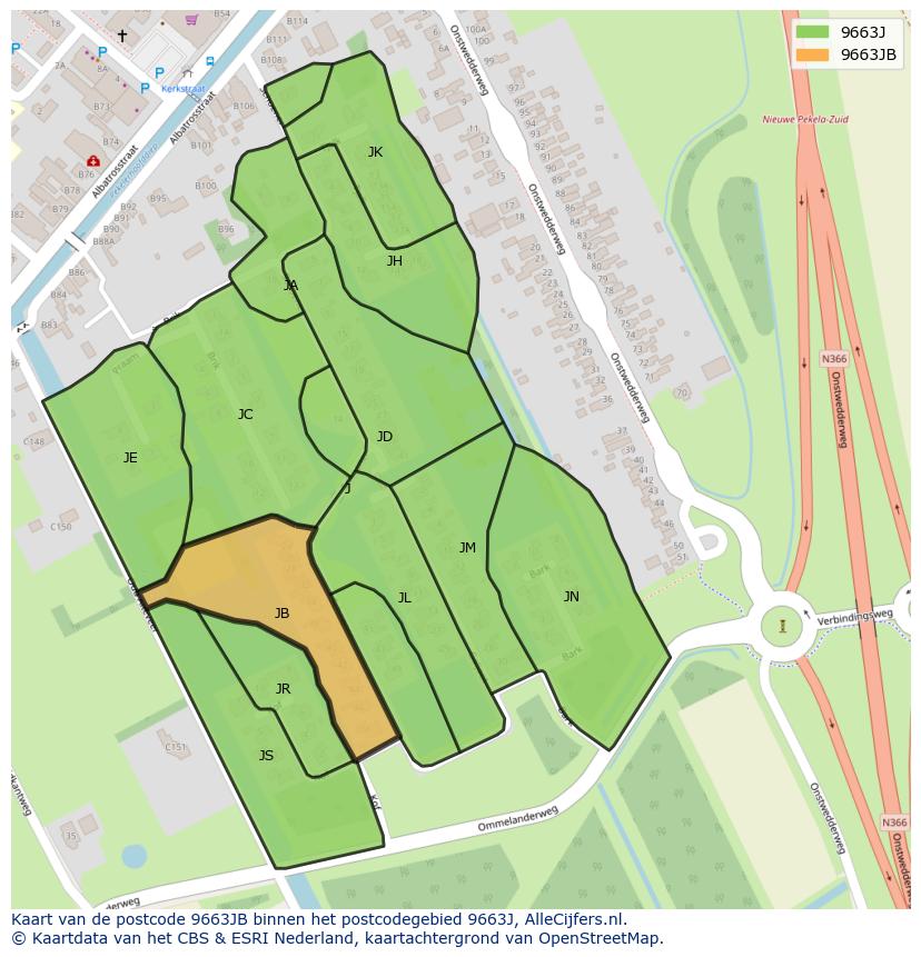 Afbeelding van het postcodegebied 9663 JB op de kaart.