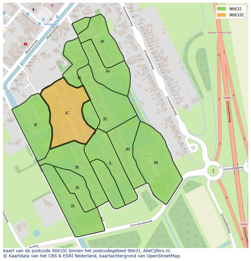 Afbeelding van het postcodegebied 9663 JC op de kaart.