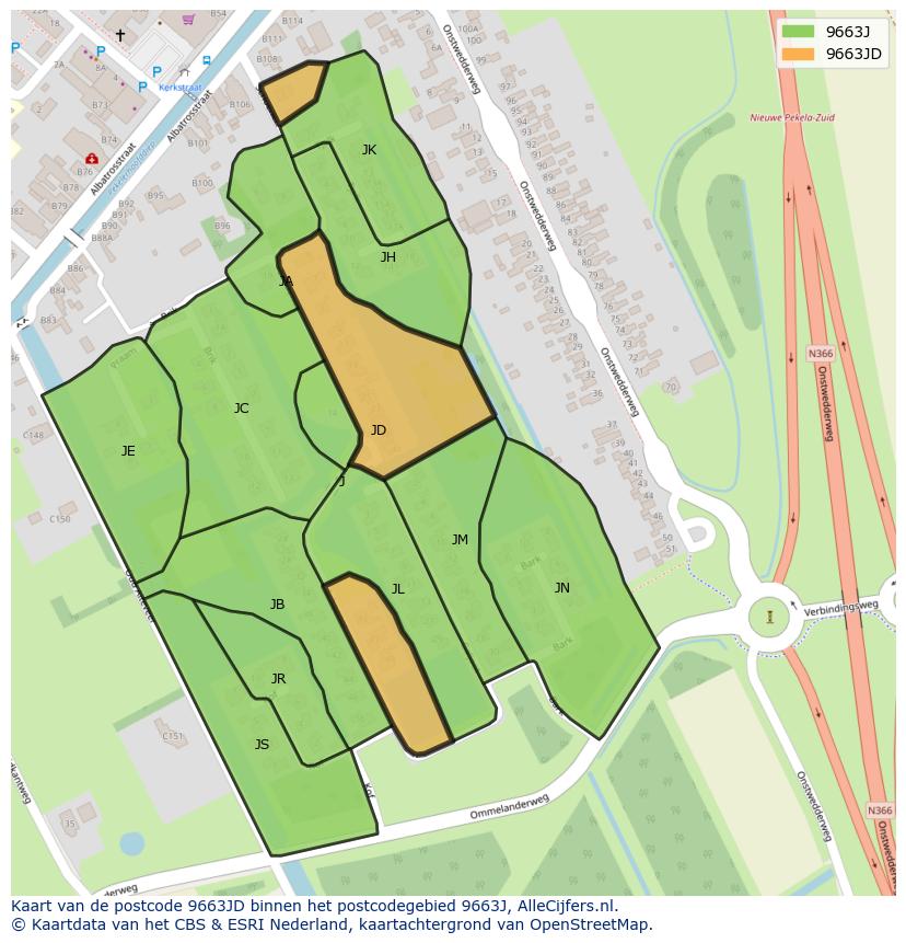 Afbeelding van het postcodegebied 9663 JD op de kaart.