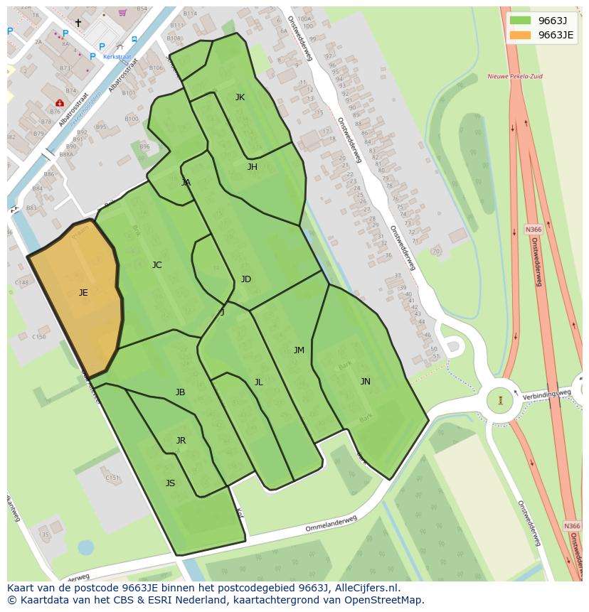 Afbeelding van het postcodegebied 9663 JE op de kaart.