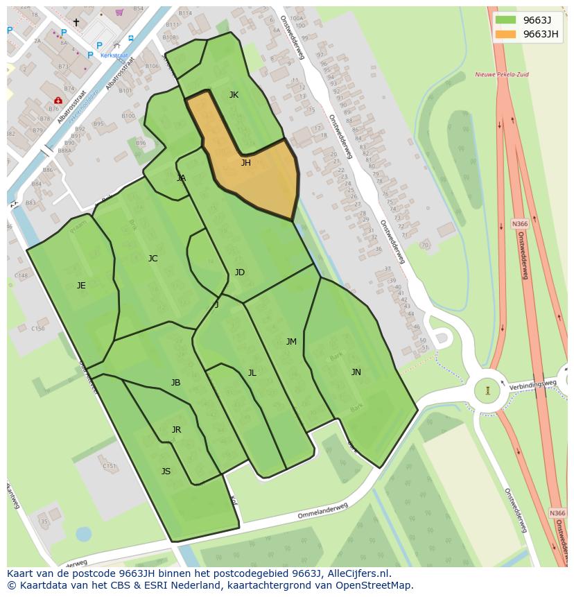 Afbeelding van het postcodegebied 9663 JH op de kaart.