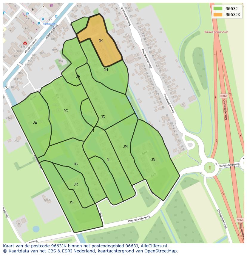 Afbeelding van het postcodegebied 9663 JK op de kaart.