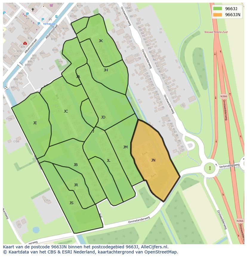 Afbeelding van het postcodegebied 9663 JN op de kaart.