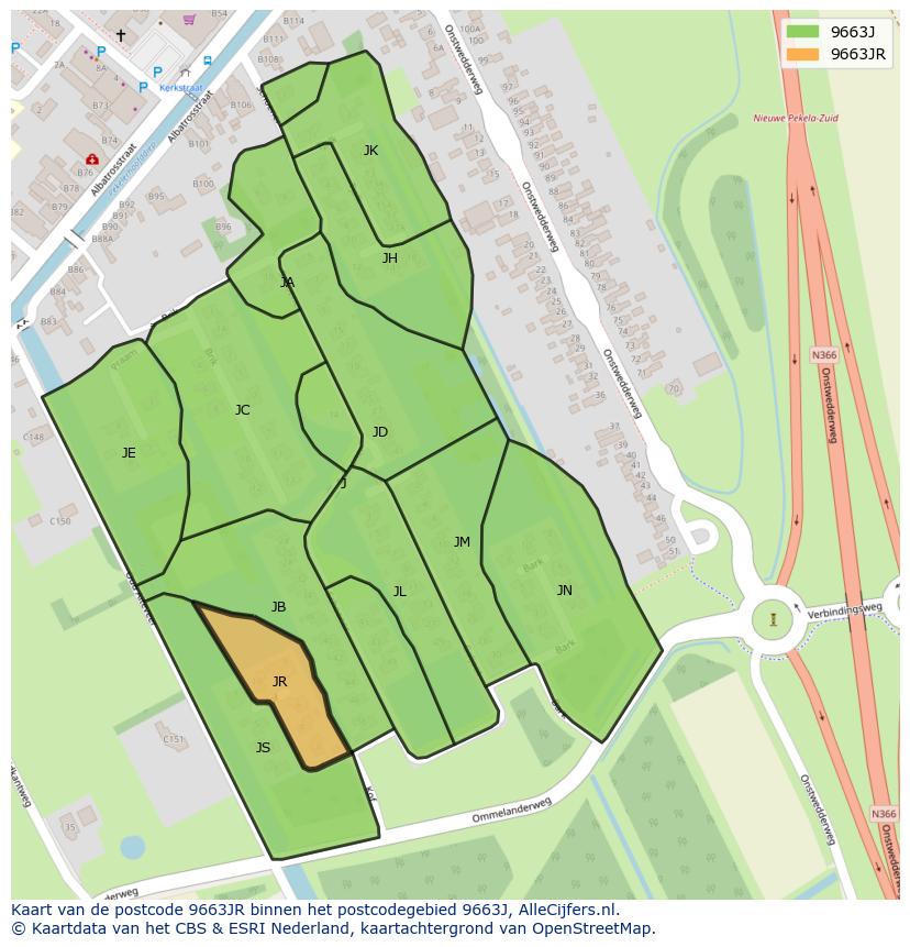 Afbeelding van het postcodegebied 9663 JR op de kaart.