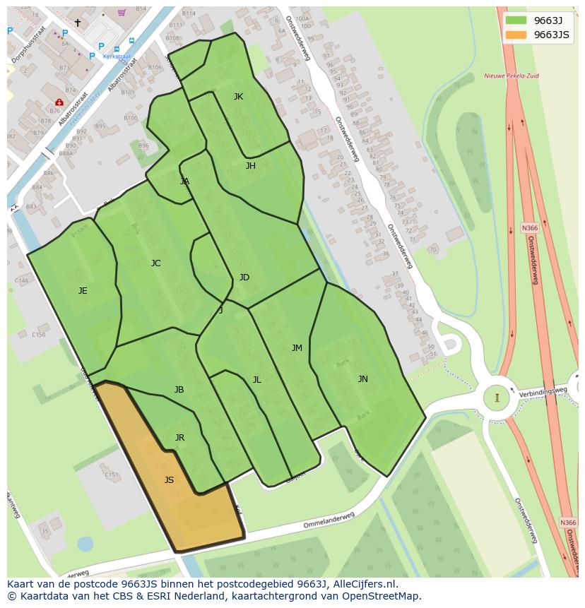 Afbeelding van het postcodegebied 9663 JS op de kaart.