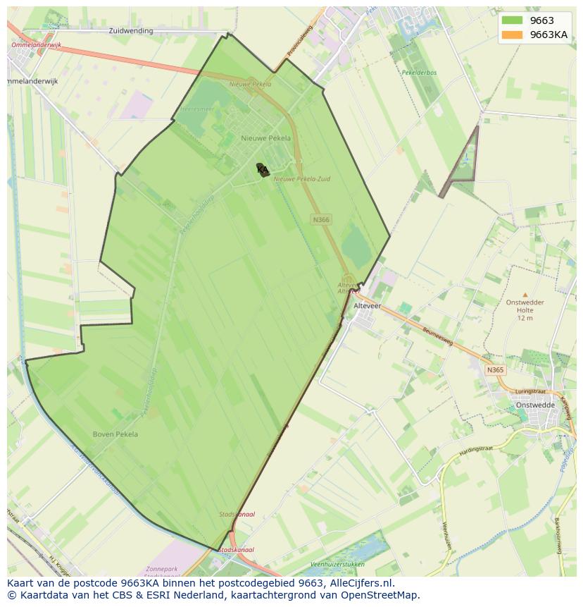 Afbeelding van het postcodegebied 9663 KA op de kaart.