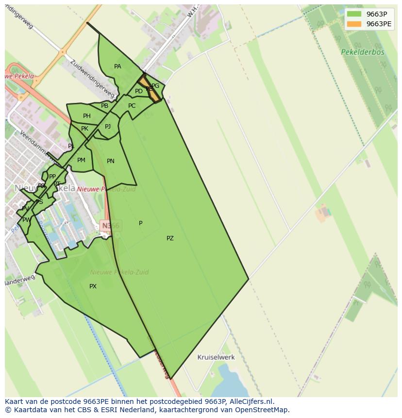 Afbeelding van het postcodegebied 9663 PE op de kaart.