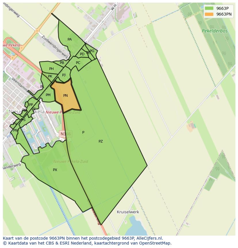 Afbeelding van het postcodegebied 9663 PN op de kaart.