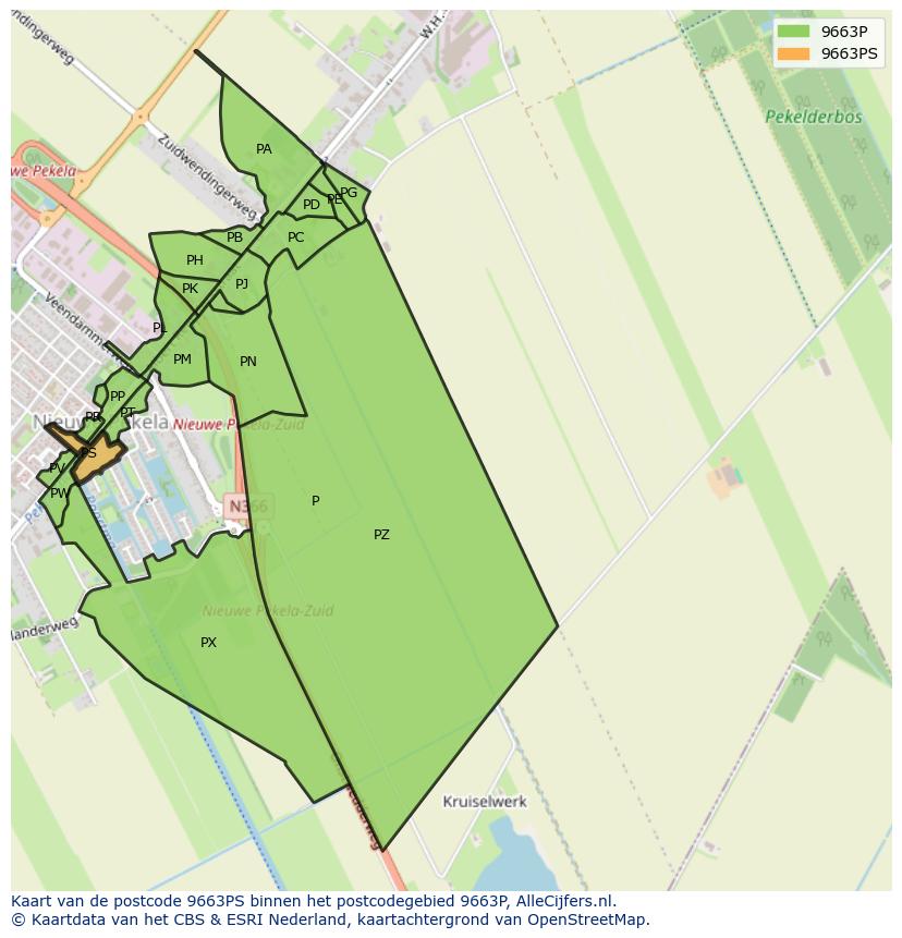Afbeelding van het postcodegebied 9663 PS op de kaart.