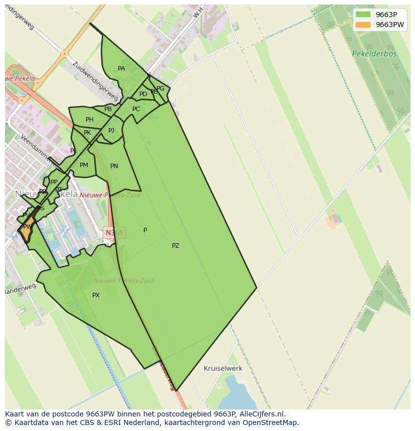 Afbeelding van het postcodegebied 9663 PW op de kaart.