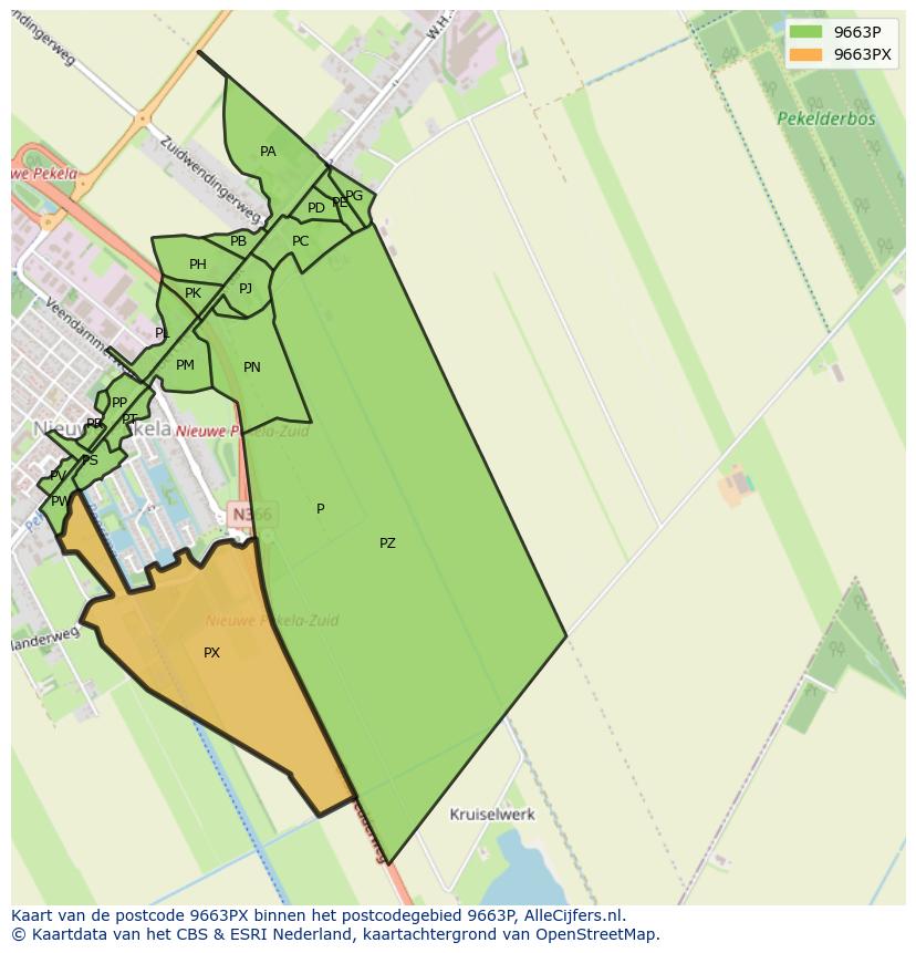 Afbeelding van het postcodegebied 9663 PX op de kaart.