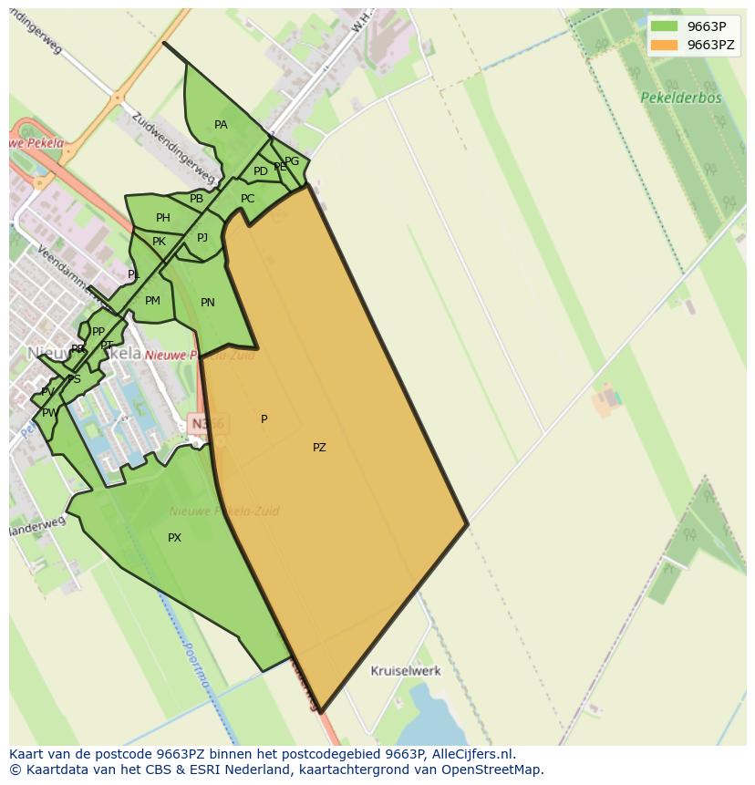 Afbeelding van het postcodegebied 9663 PZ op de kaart.