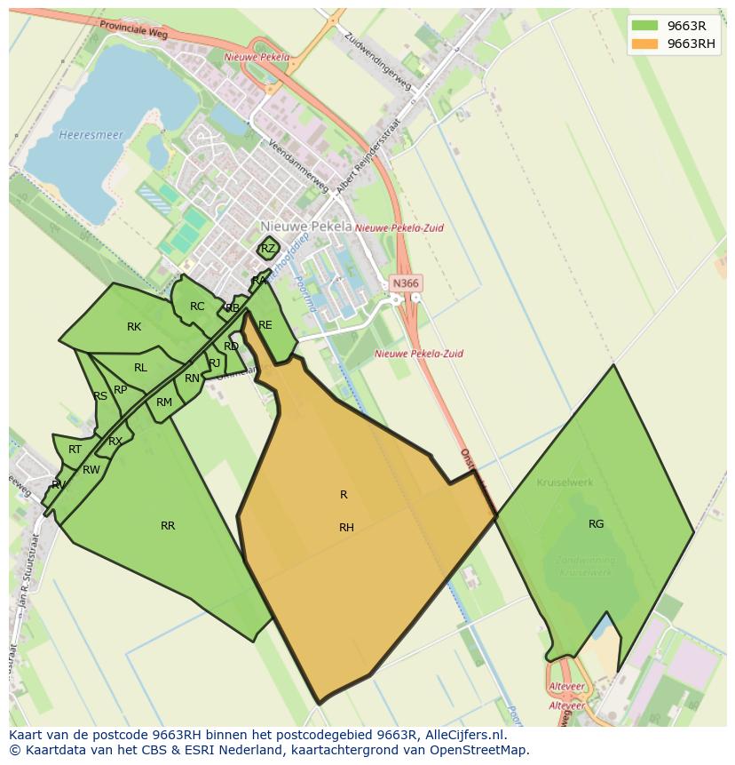 Afbeelding van het postcodegebied 9663 RH op de kaart.
