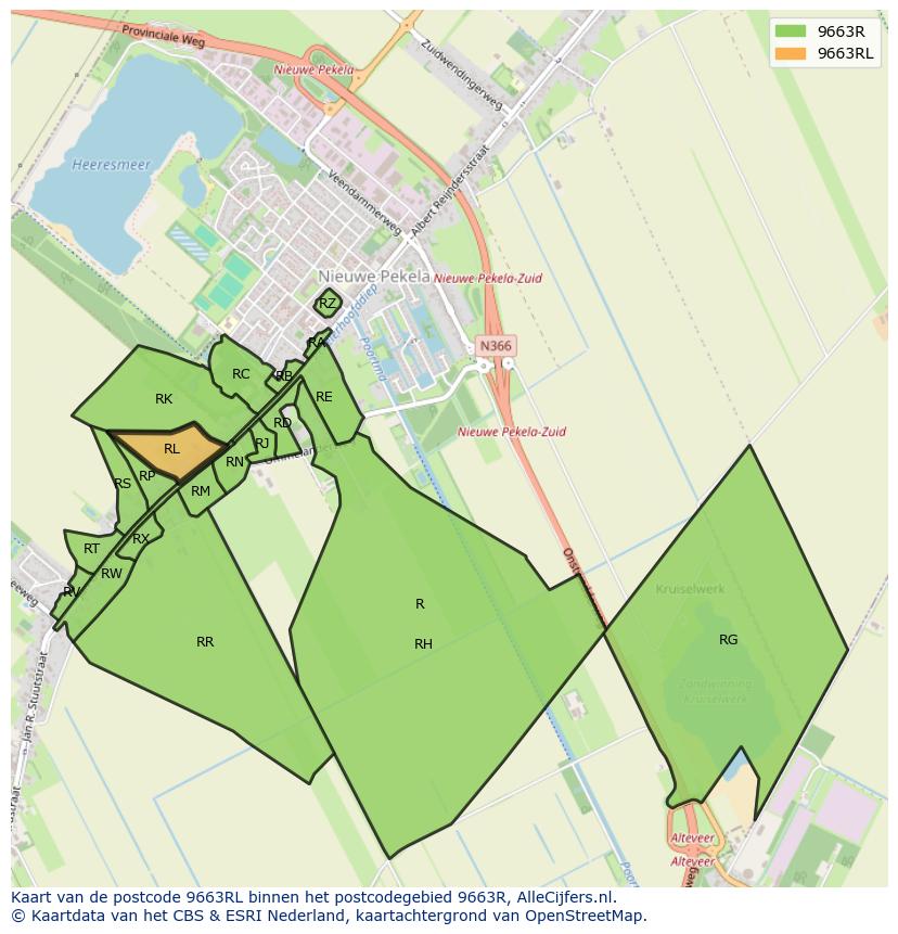 Afbeelding van het postcodegebied 9663 RL op de kaart.