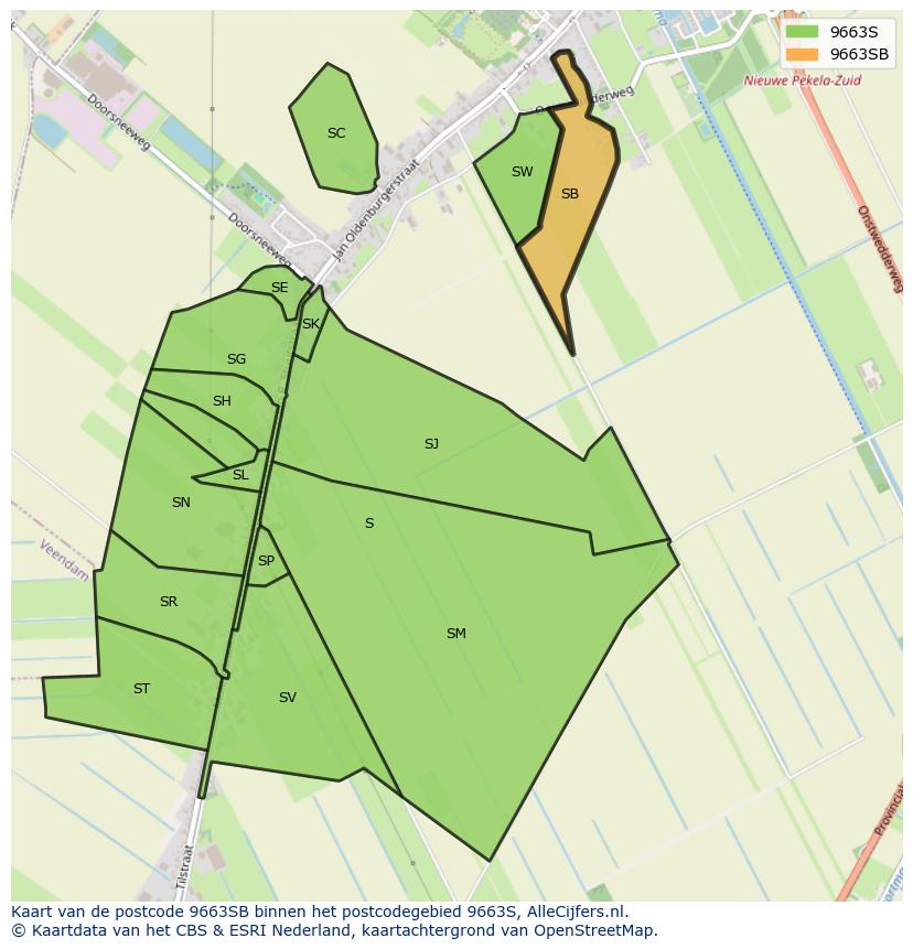 Afbeelding van het postcodegebied 9663 SB op de kaart.