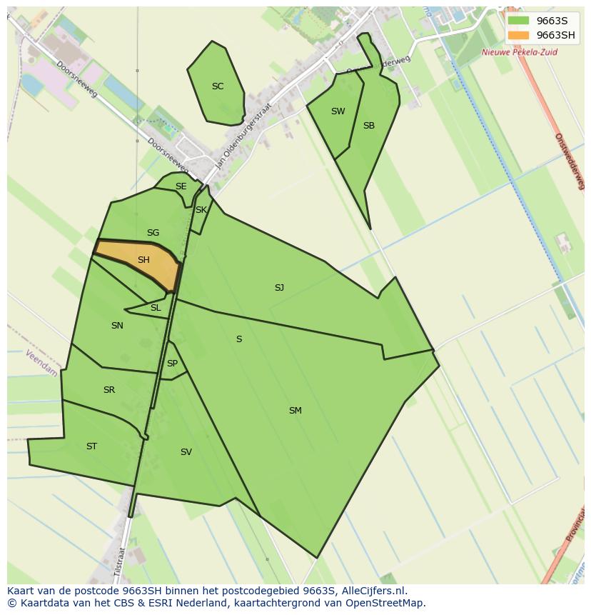Afbeelding van het postcodegebied 9663 SH op de kaart.