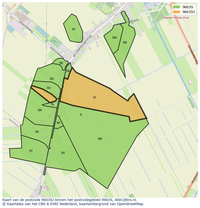 Afbeelding van het postcodegebied 9663 SJ op de kaart.