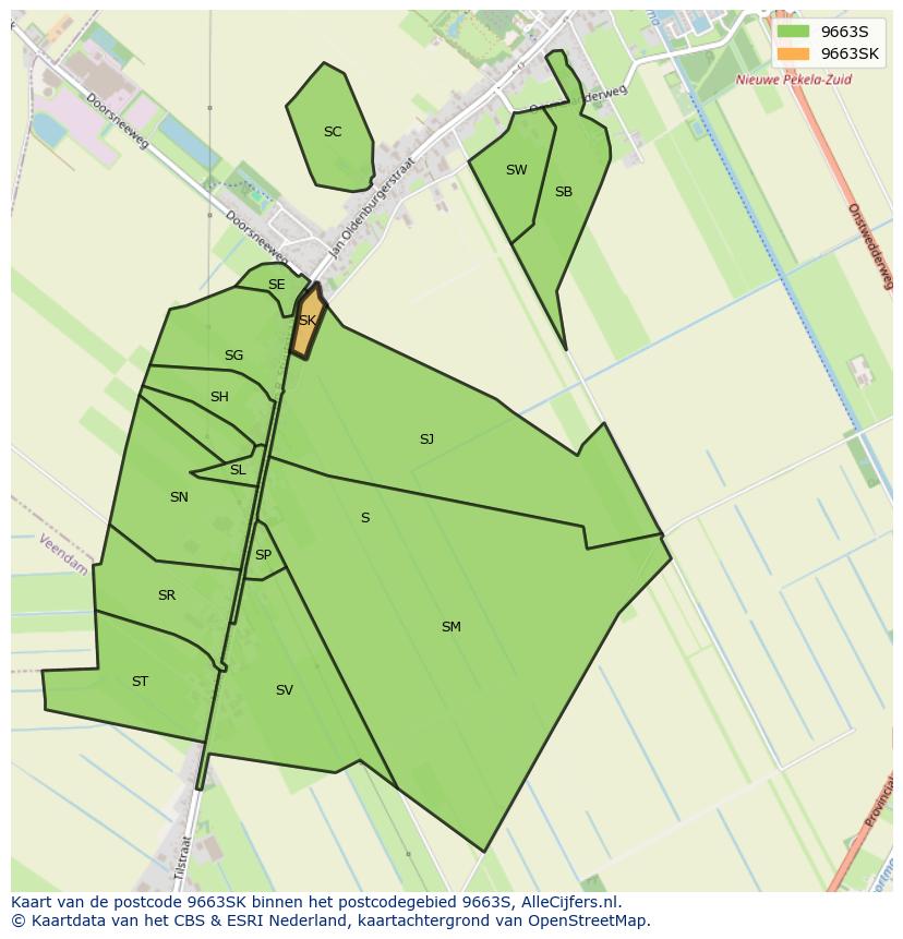 Afbeelding van het postcodegebied 9663 SK op de kaart.