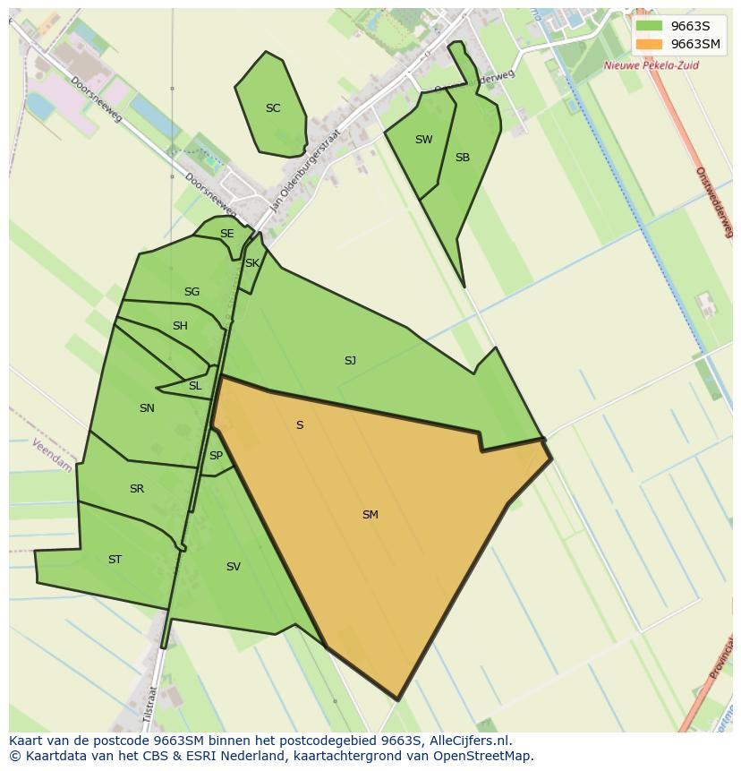 Afbeelding van het postcodegebied 9663 SM op de kaart.