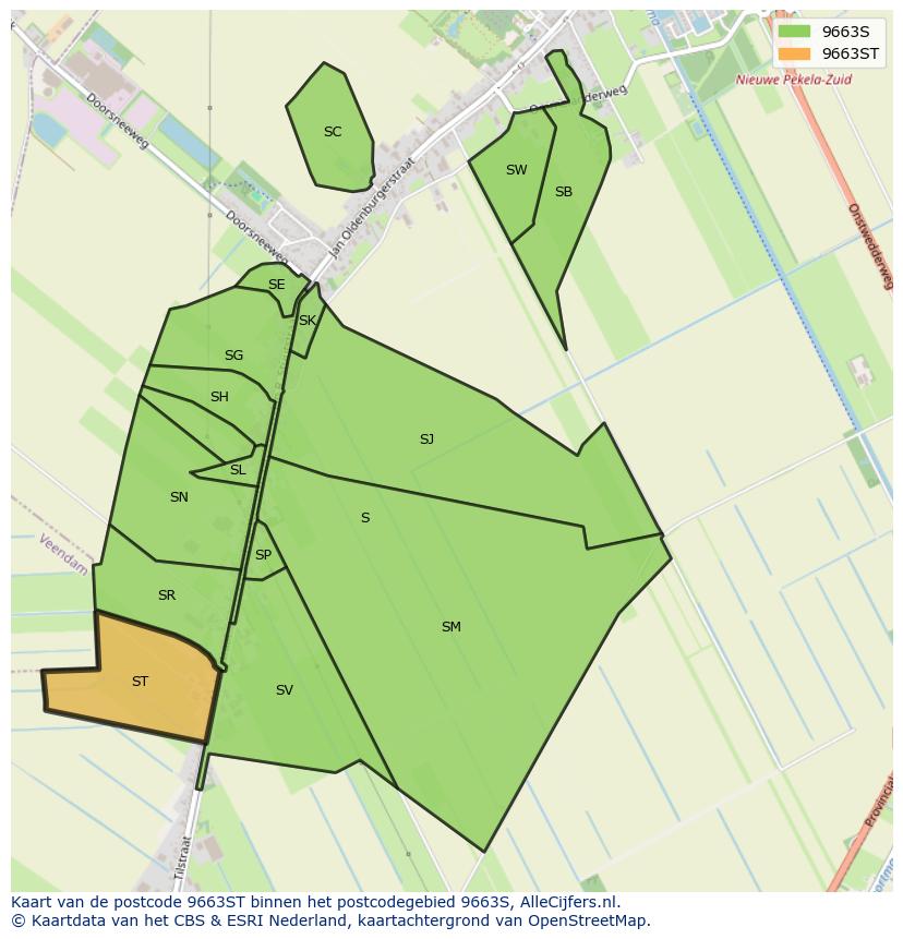 Afbeelding van het postcodegebied 9663 ST op de kaart.