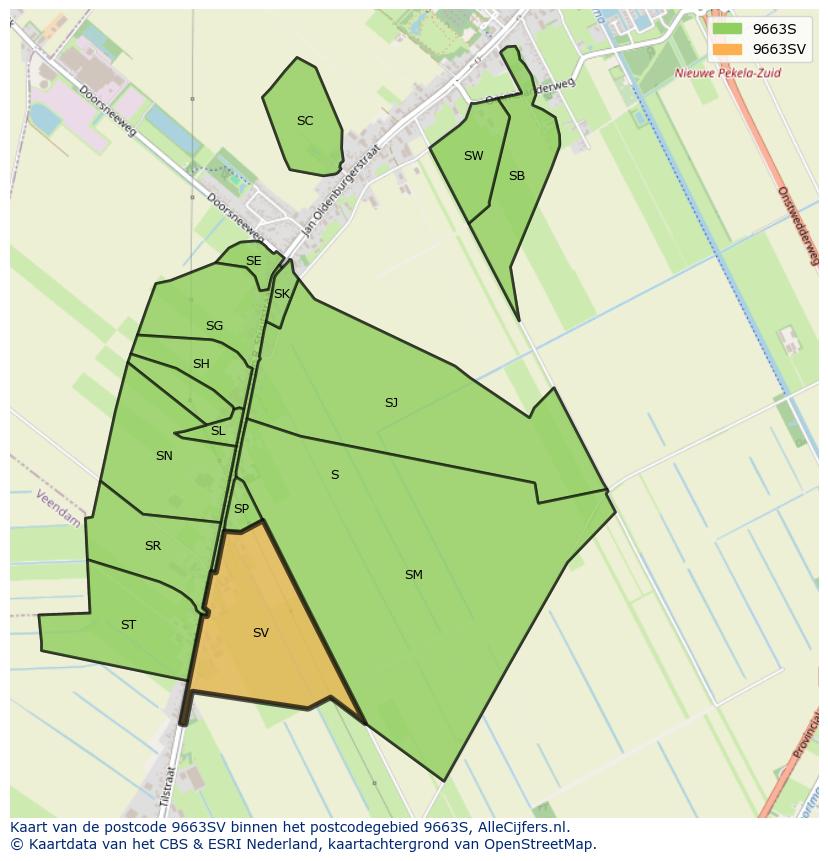 Afbeelding van het postcodegebied 9663 SV op de kaart.