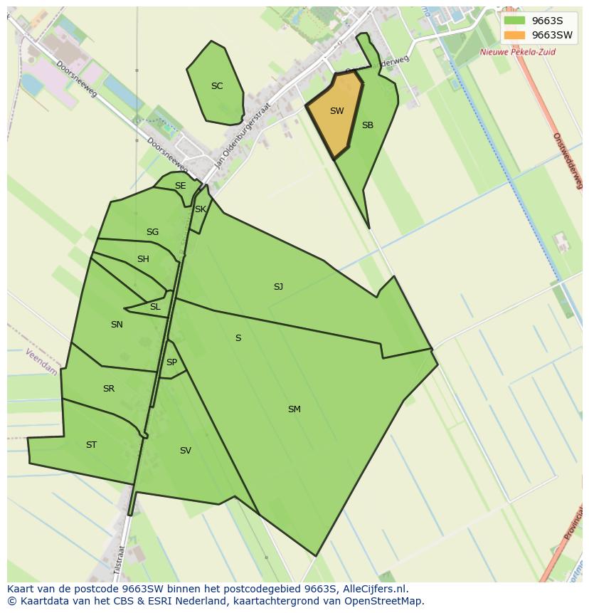 Afbeelding van het postcodegebied 9663 SW op de kaart.