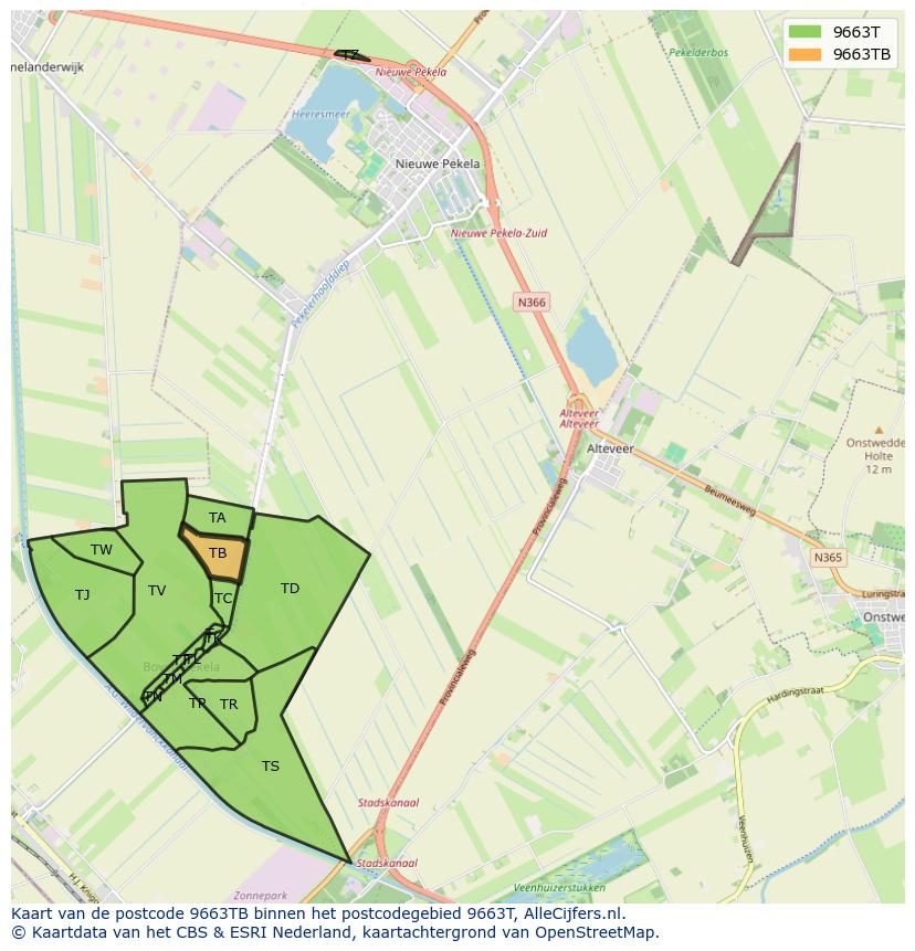 Afbeelding van het postcodegebied 9663 TB op de kaart.
