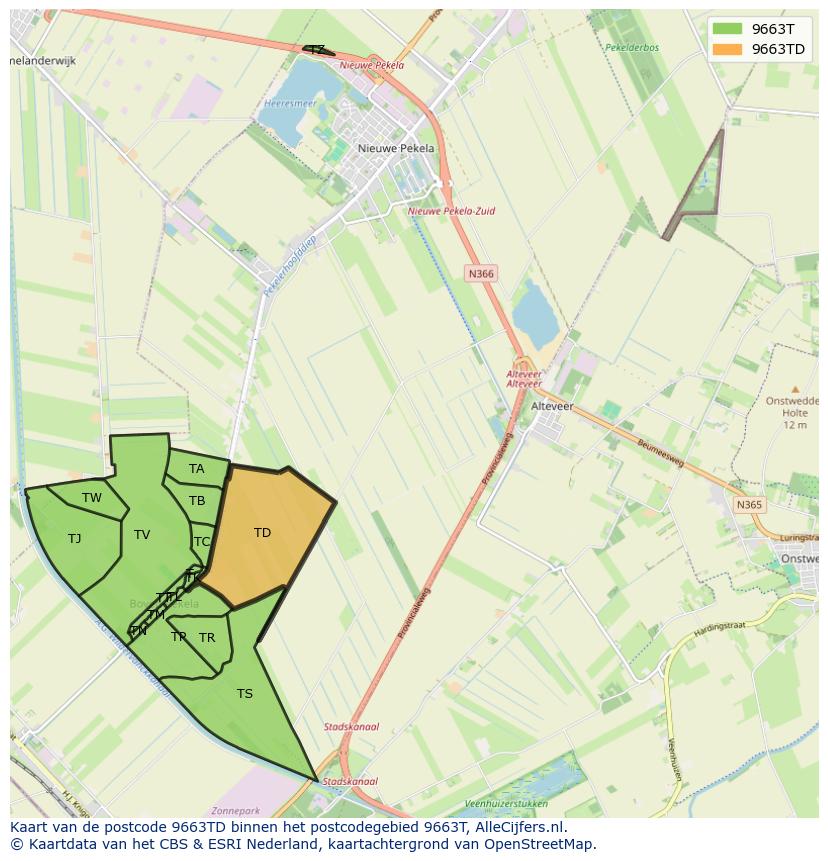 Afbeelding van het postcodegebied 9663 TD op de kaart.