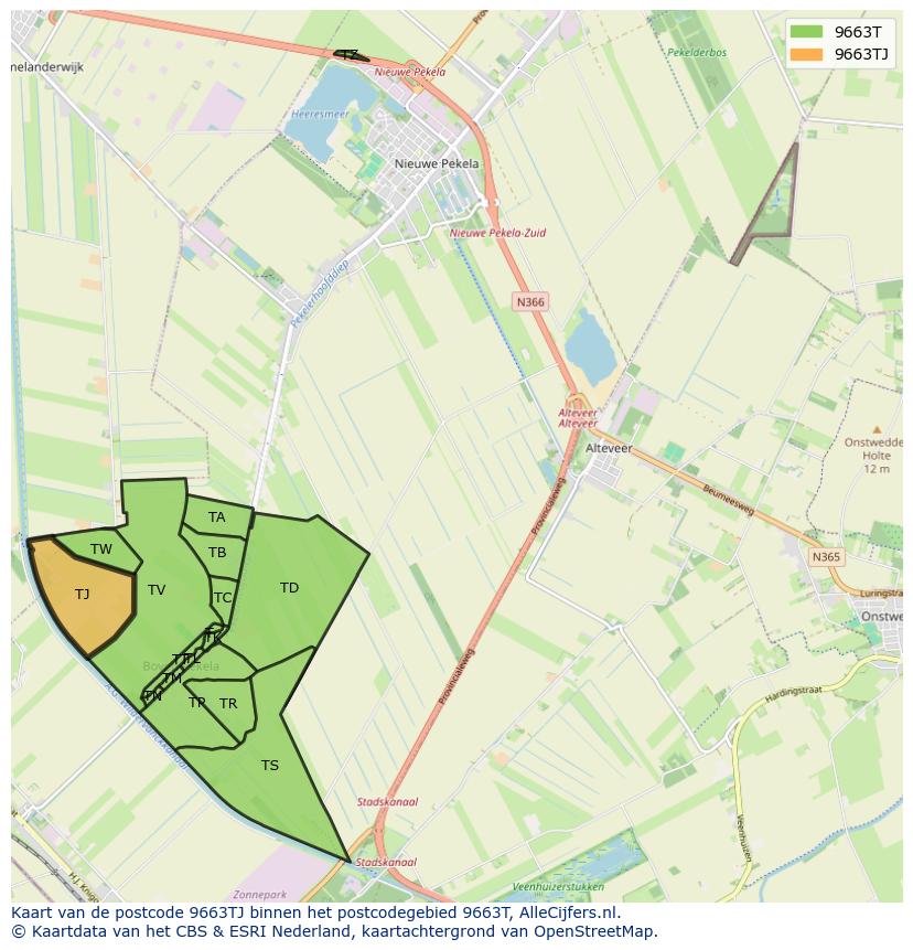 Afbeelding van het postcodegebied 9663 TJ op de kaart.