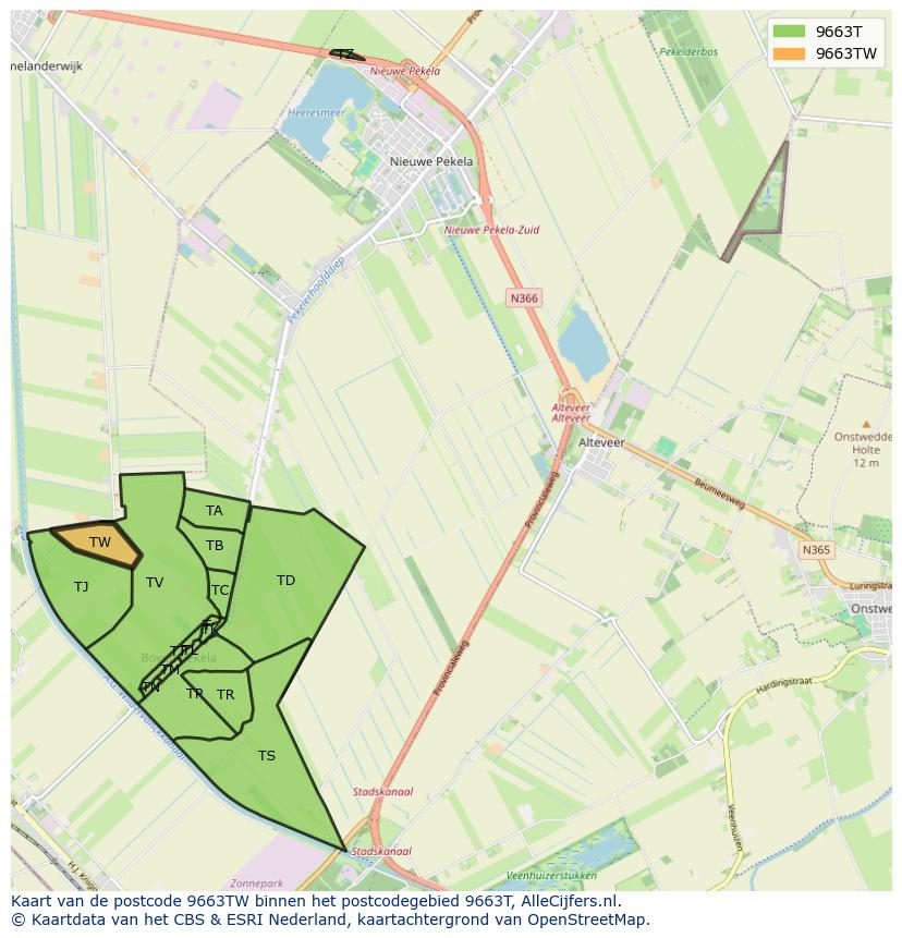 Afbeelding van het postcodegebied 9663 TW op de kaart.