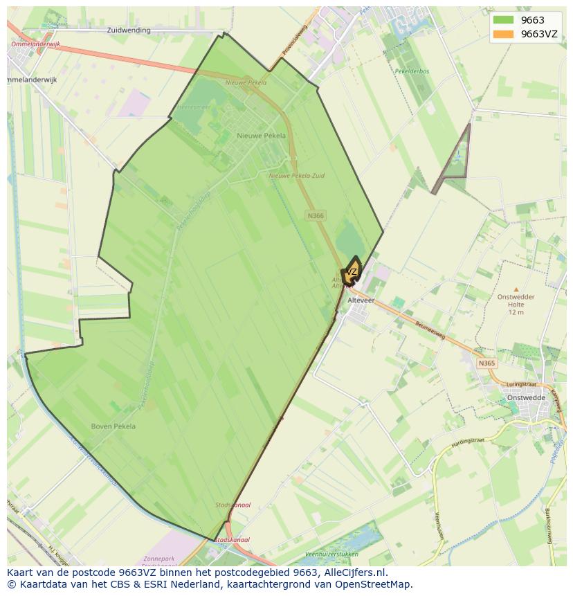 Afbeelding van het postcodegebied 9663 VZ op de kaart.