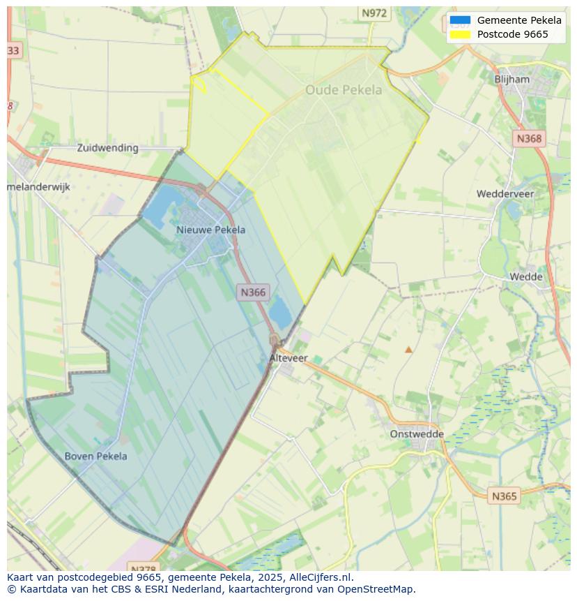 Afbeelding van het postcodegebied 9665 op de kaart.