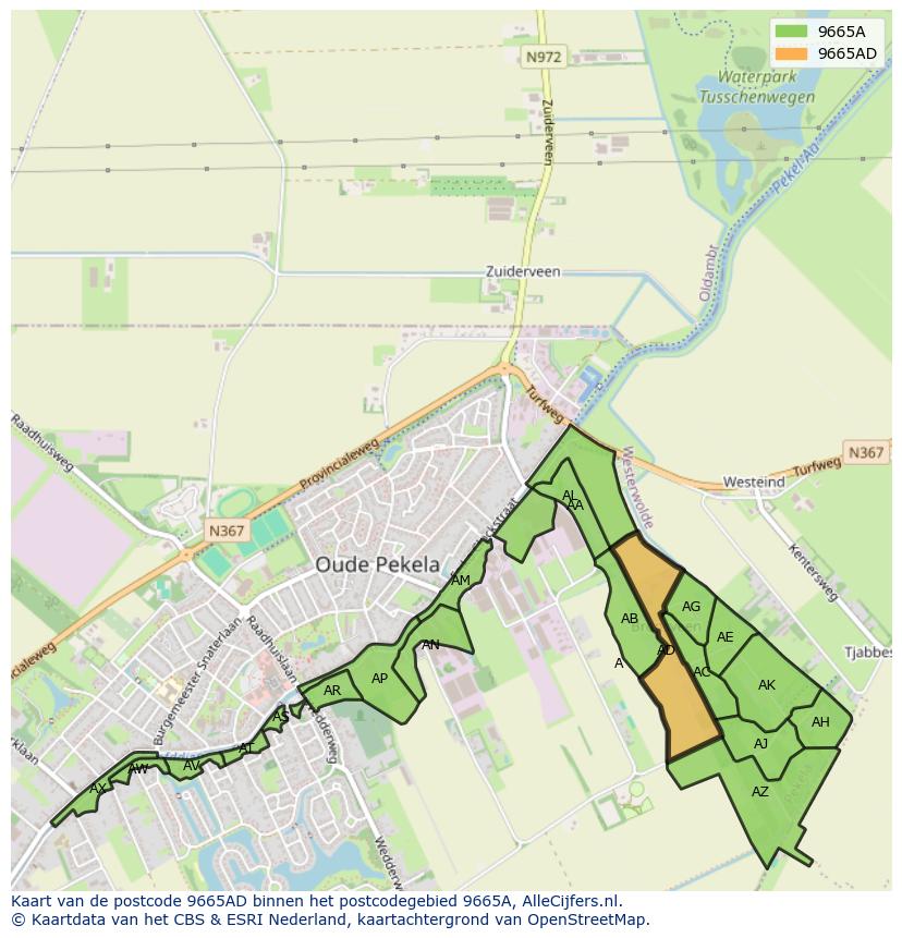 Afbeelding van het postcodegebied 9665 AD op de kaart.