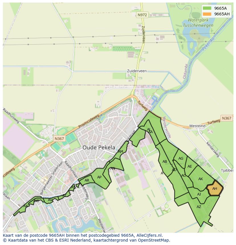 Afbeelding van het postcodegebied 9665 AH op de kaart.