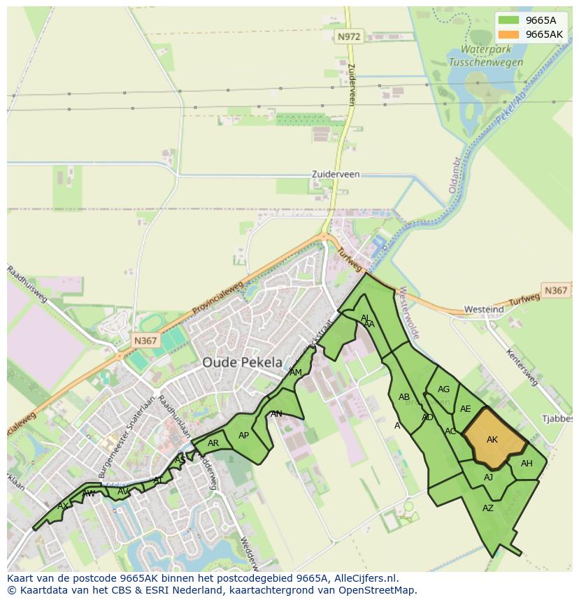 Afbeelding van het postcodegebied 9665 AK op de kaart.