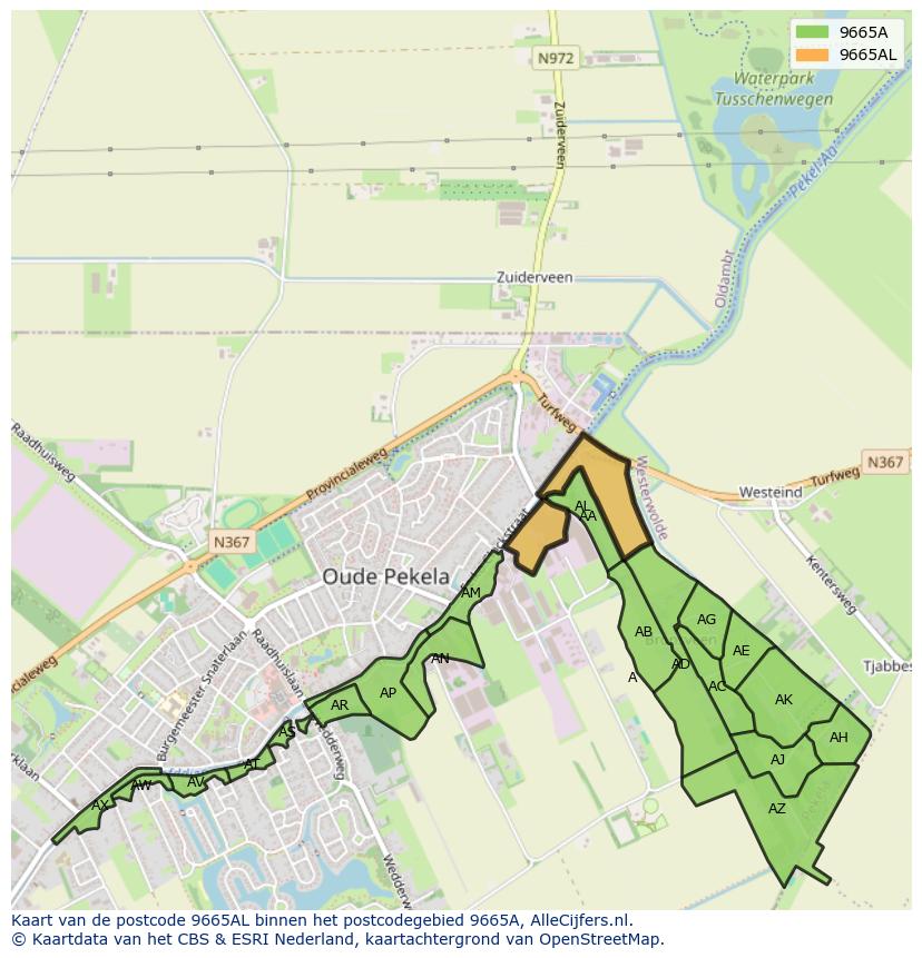 Afbeelding van het postcodegebied 9665 AL op de kaart.