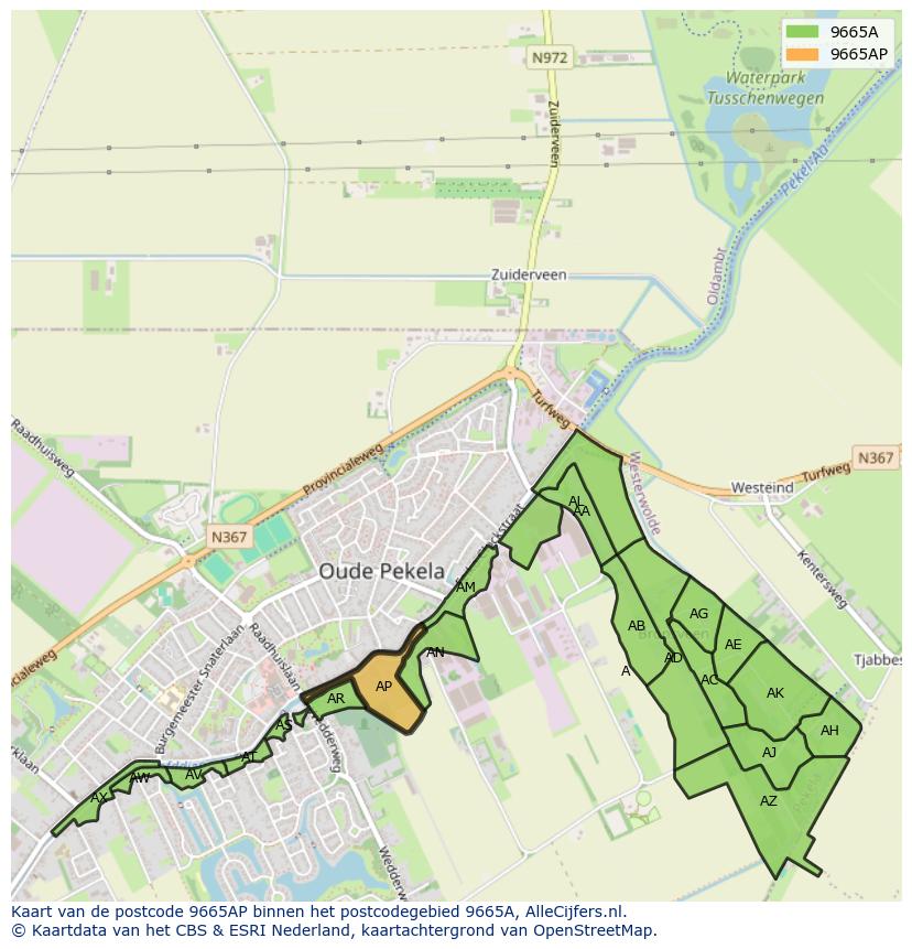 Afbeelding van het postcodegebied 9665 AP op de kaart.